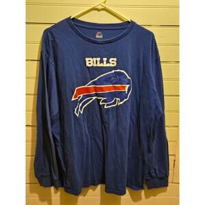 Majestic T-Shirt Mens 2XL Buffalo Bills Long Sleeve Navy Team Logo Crewneck